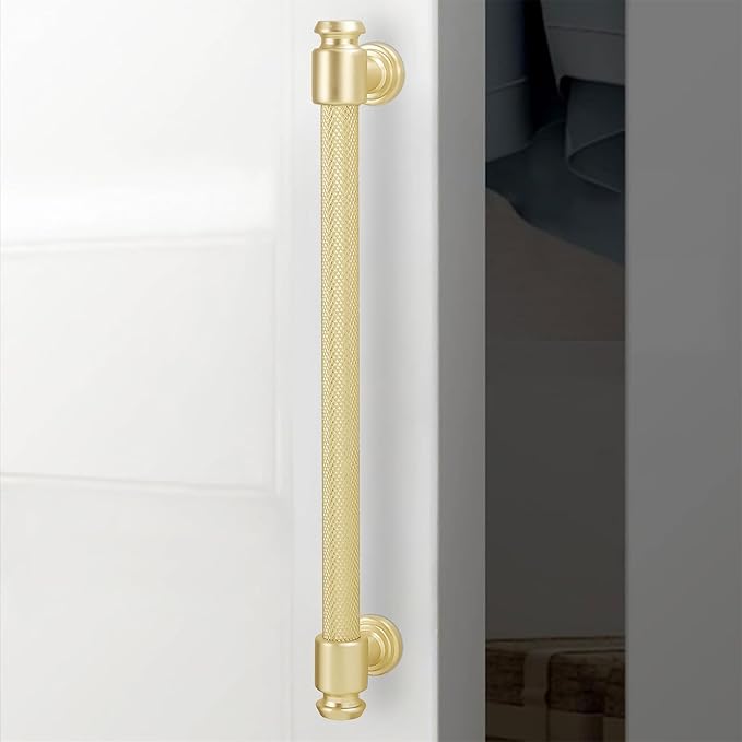 6 Pack 10 inch(254mm) Brushed Brass Cabinet Handles - Gold Drawer Pulls for Kitchen & Dresser