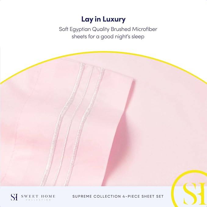 1800 Thread Count Sheet Set – Soft Egyptian Quality Brushed Microfiber Sheets – Luxury Bedding Set with Flat Sheet, Fitted Sheet, Pillow Cases, Queen, Pale Pink, Sheet Set