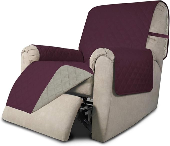 Easy-Going Reversible Couch Cover, Recliner 19 in, Wine/Beige | Machine by Easy-Going