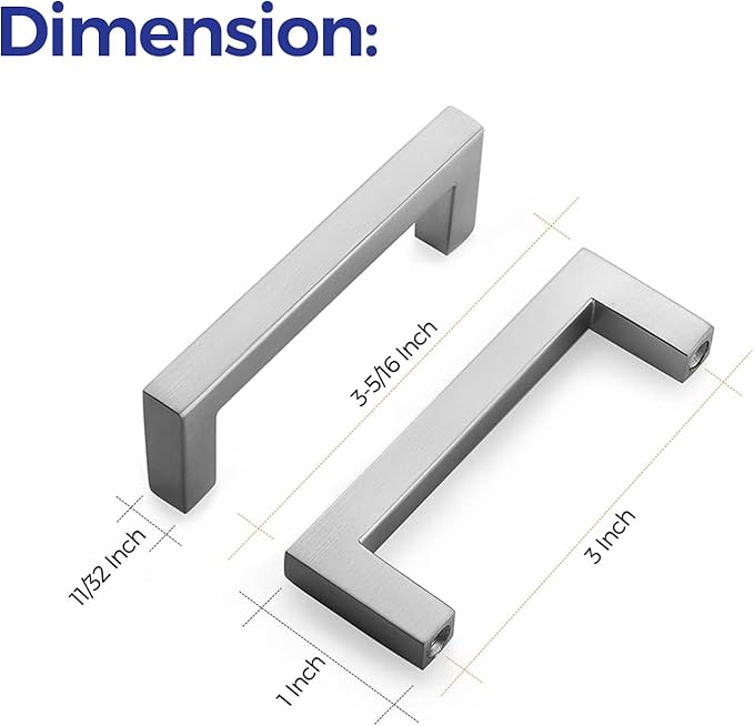Ravinte 30 Pack Solid 3 Inch Center to Center Slim Square Bar Drawer Handles - Cabinet Hardware Brushed Nickel Pulls for Kitchen and Drawers