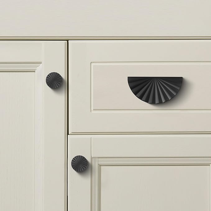 10 Pack 3 Inch (76mm) Matte Black Cabinet Pulls Cup Flat Drawer Handles Kitchen Cupboard Pull Bathroom Dresser Sunflower Handle Unique Hardware for Furniture Door Wardrobe Hardware TYH-MB-10