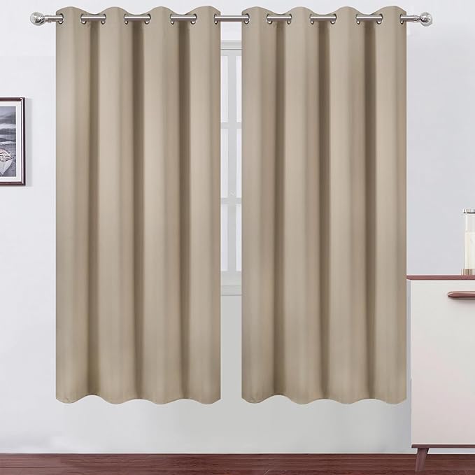 Khaki Thermal Blackout Curtains/52 x 72 Inch/Set of 2 Panels Room Darkening by Lemomo