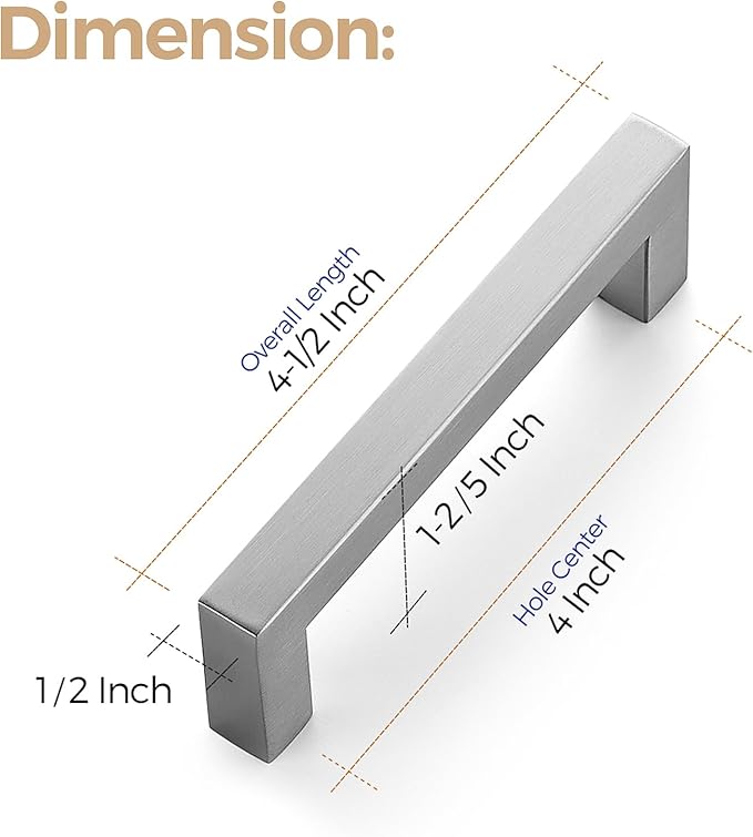 Ravinte 32 Pack 4 Inch Kitchen Square Cabinet Handles Satin Nickel Pulls Brushed Nickel Kitchen Cabinet Hardware Handles for Cupboard Drawer Pulls