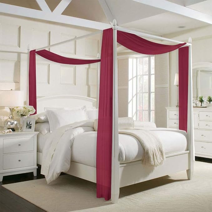 RYB HOME Sheer Valance for Window - Breezy Backdrop Curtains for Canopy Bed Stage Events Girls Bedroom Wedding Ceremoney Table Runner Outdoor Indoor Decor, 60 x 216 in per Panel, Burgundy