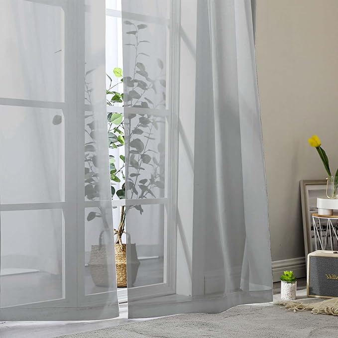 Light Grey Sheer Curtain for Bedroom Living Room 72 Inches Long 2 Panels Set - Image 9