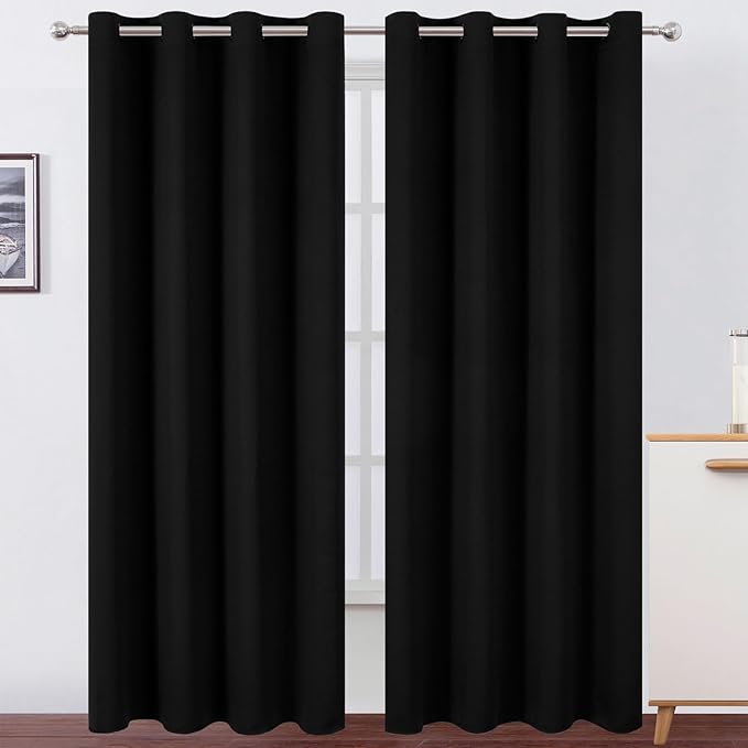 Blackout Curtains 52 x 90 Inch Long Black Curtains Set of 2 Panels Room by Lemomo