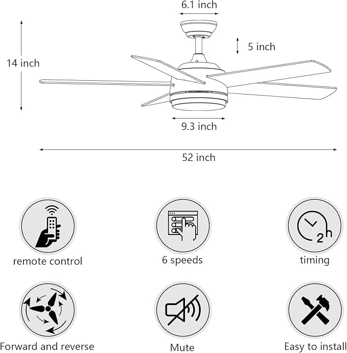 YUHAO 52 Inch Brushed Nickel Ceiling Fan with Light and Remote Control.Noiseless,Dimmable,3CCT,6 Speeds Reversible, DC Ceiling Fans for Indoor or Covered Outdoor