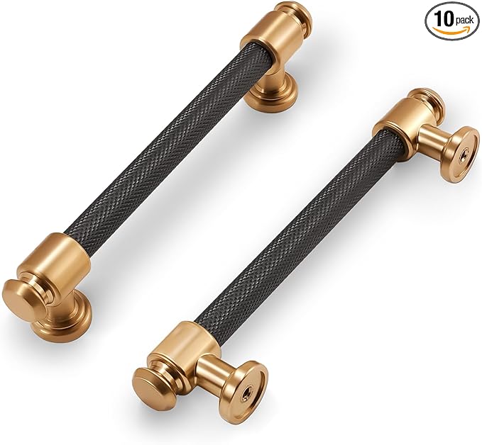 10 Pack 5 inch(128mm) Black and Champagne Bronze Kitchen Cabinet Handles Knurled Cabinet Pulls Black Drawer Pulls Kitchen Cabinet Hardware