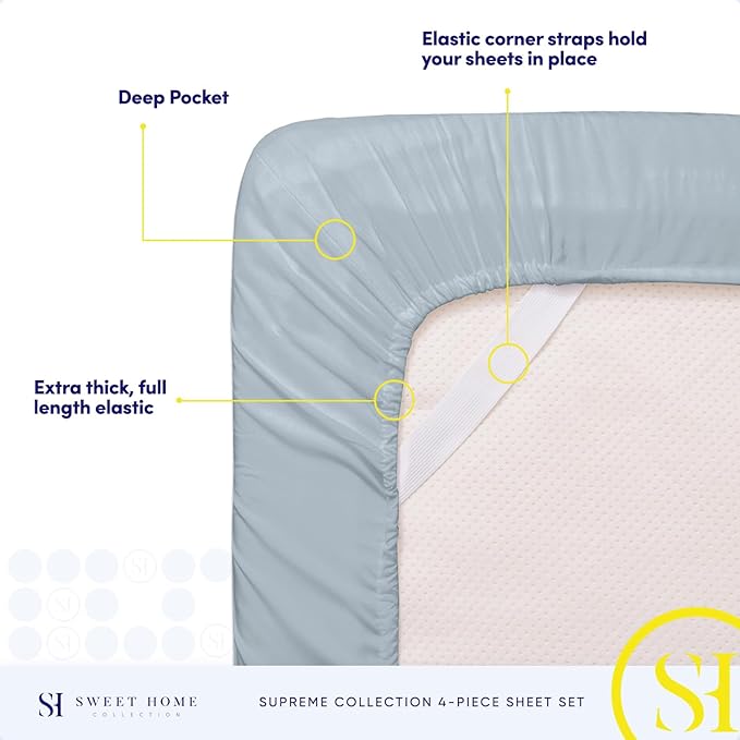 King Size Sheets - Breathable Luxury Bed Sheets with Full Elastic & Secure Corner Straps Built In - 1800 Supreme Collection Extra Soft Deep Pocket Bedding Set, Sheet Set, King, Misty Blue