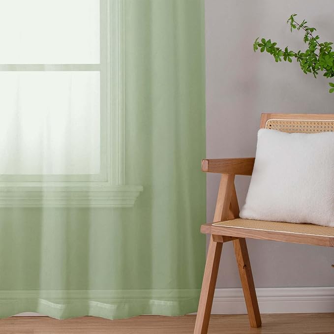 Light Green Sheer Curtains for Bedroom Living Room 96 Inches Long 2 Panels - Image 9