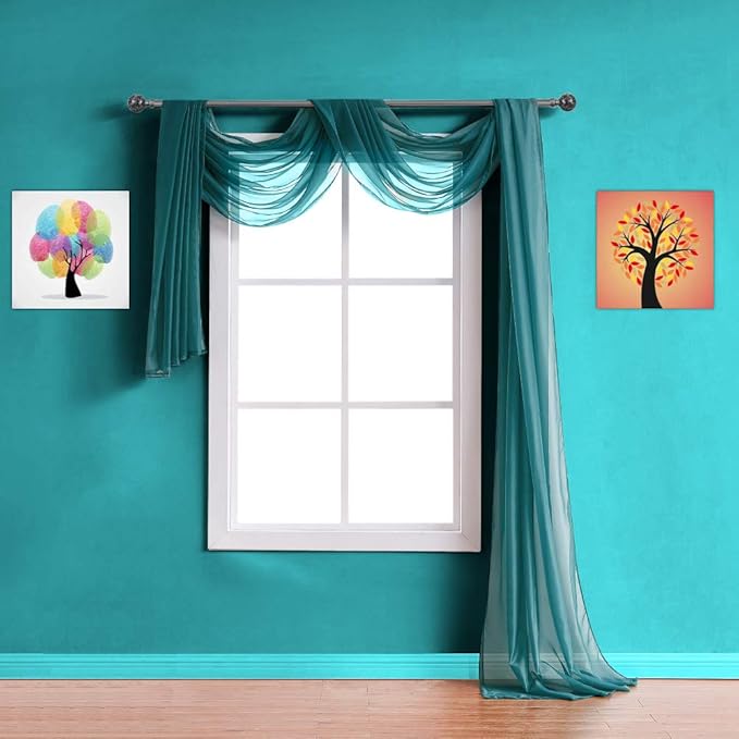 Warm Home Designs Extra Long Green Teal Sheer Window Scarf. Valance Scarves are 54 X 216 Inches. Great As Wedding Arch Draping Fabric, Bed Canopy Or for Decorative Project. AM Teal 216"