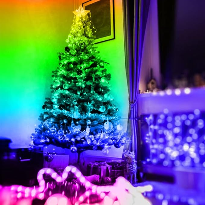Battery Powered LED Strip Lights 25ft, Battery Operated LED Light Strip Color Changing Music Sync App Remote Control RGB USB Led Lights for TV, Room, Rope Lights