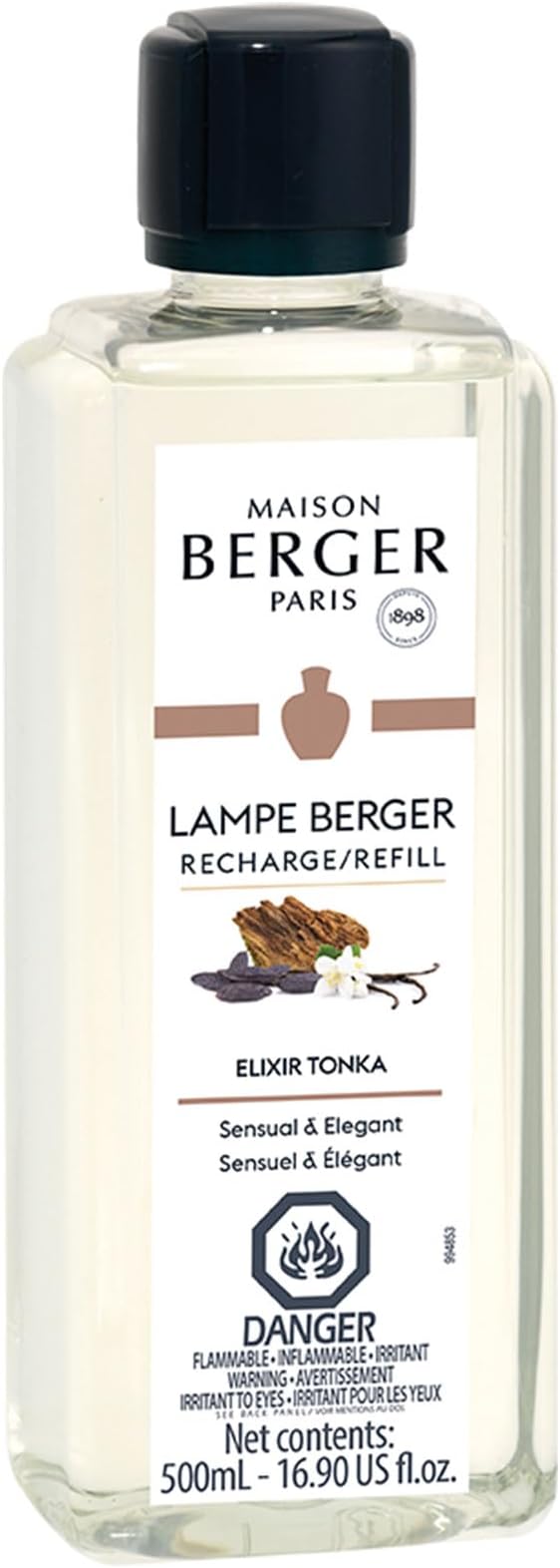 Maison Berger - Tonka Elixir - Lampe Berger Fragrance Refill Oil for Home Diffusers - Luxury Air Freshener with Coffee, Vanilla & Tonka Bean Notes - 16.9 Fl Oz (500ml)