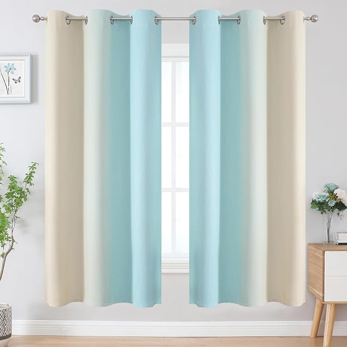 Aqua and Beige Ombre Blackout Curtains - Image 2