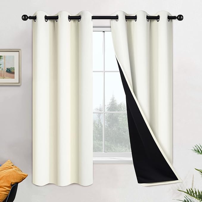Yakamok Cream 100% Blackout Curtains 63 Inches Long by Yakamok