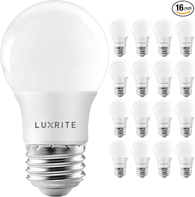 LUXRITE A15 LED Bulb 40W Equivalent, 7W, 5000K (Bright White), 600 Lumens, Enclosed Fixture Rated, Dimmable Ceiling Fan Light Bulbs, E26 Medium Base, UL Listed - Indoor and Outdoor (16 Pack)