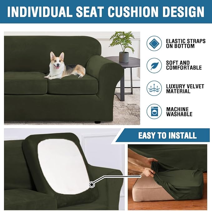 H.VERSAILTEX Modern Velvet Plush 4 Piece High Stretch Sofa Slipcover Furniture - Image 7