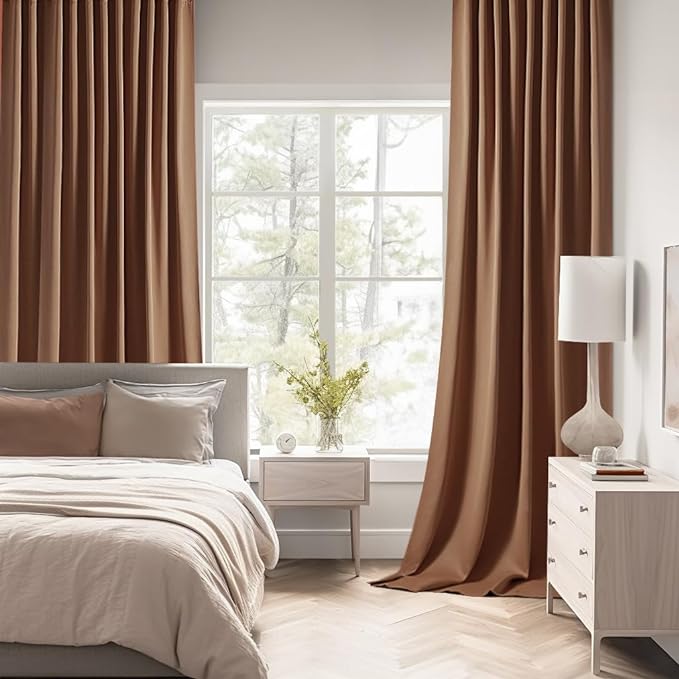 MIULEE Cappuccino Brown Back Tab Blackout Curtain 52"x102" Long 2 Panel Set | - Image 2