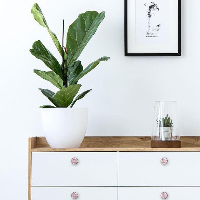 Pink Ribbon Bows on Striped White Pink Background Kitchen Cabinet Knobs, Decorative Dresser Knobs with Screws Pulls Handles Hardware Drawer Knobs for Home Furniture, 4 Pack