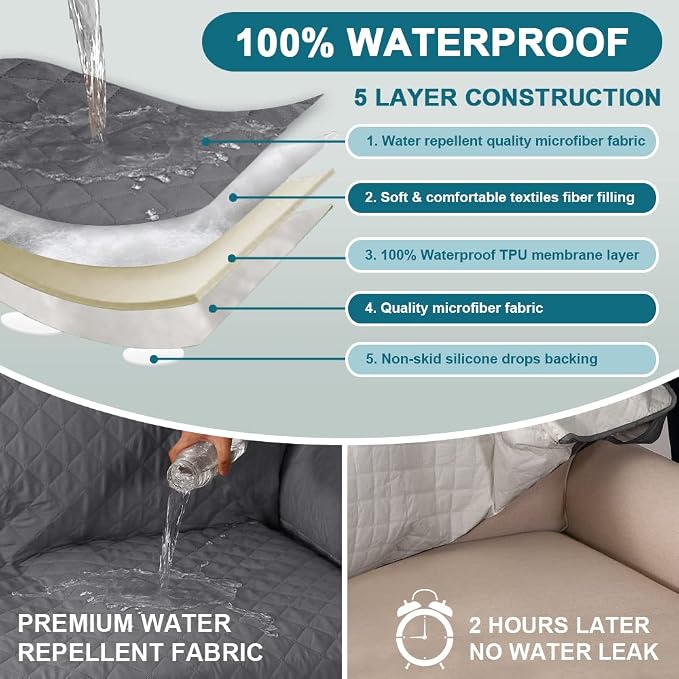 Turquoize 100% Waterproof Sofa Covers Chaise Lounge L Shape Sofa Protector Slip - Image 3