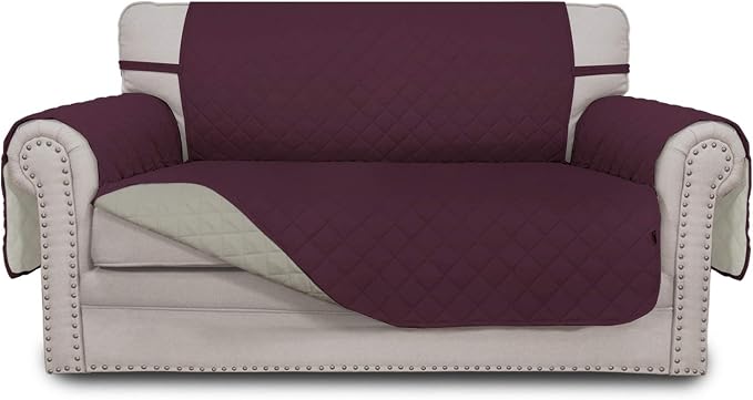 Easy-Going Reversible Couch Cover, 2 Cushion Sofa, Wine/Beige | Machine by Easy-Going
