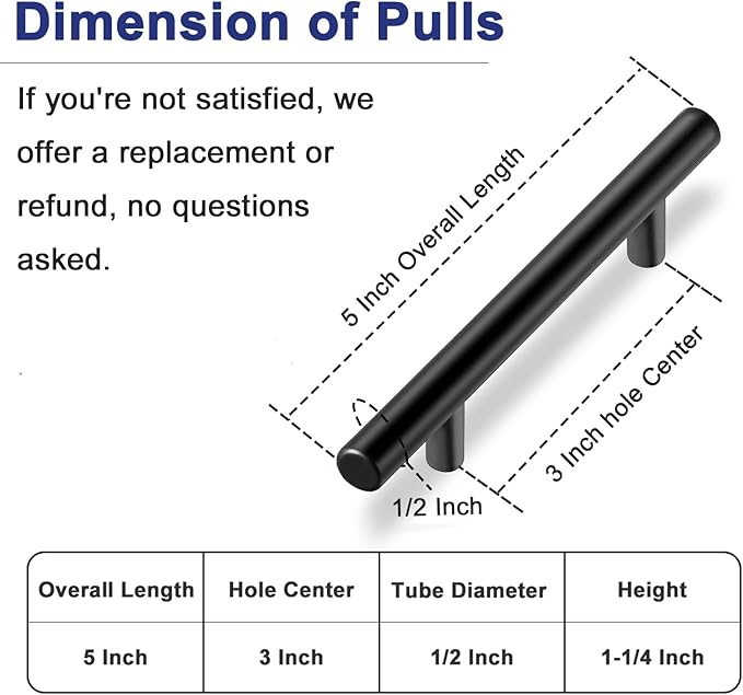 HBL' 24 Pack | 3 Inch Center to Center Matte Black Cabinet Pulls Kitchen Cabinet Handles,Made of Stainless Steel,Ideal for Cabinet,Drawer,Cupboard and Wardrobe.