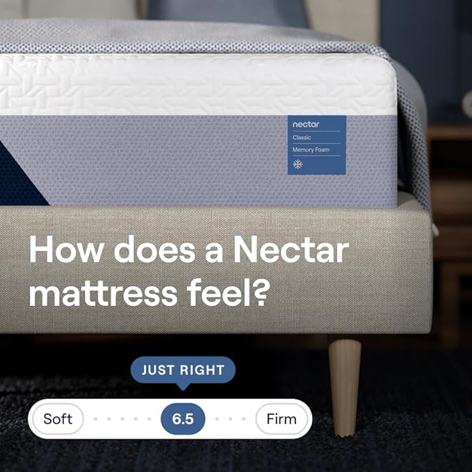 Nectar Split King Adjustable Base & 12” Mattress (New Version) - Head & Foot Incline - Medium Firm Memory Foam - Cooling Top Layer - 3 Massage Settings - 365-Night Mattress Trial & Forever Warranty