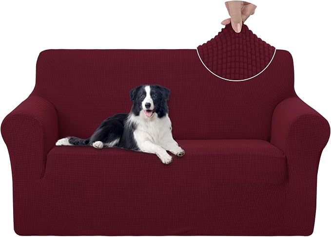 U-NICE HOME Loveseat Cover Stretch Couch Cover Sofa Slipcover, Burgundy | 2 by U-NICEHOME