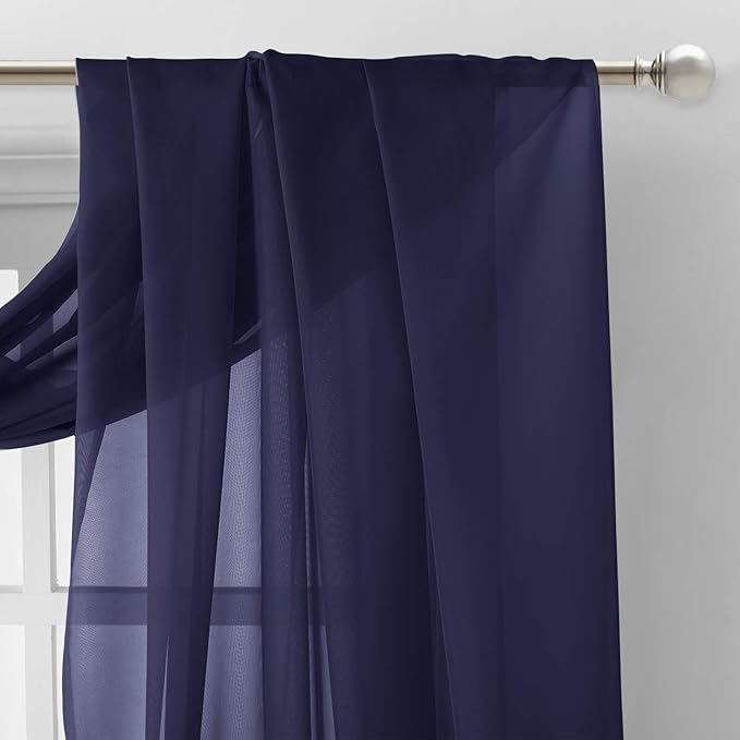 NICETOWN Dark Blue Sheer Window Scarves, Elegant Voile Sheer Window Dressings Sheer Curtains Multifunction for Kids Room/Party, 2 Panels, W60 x L216