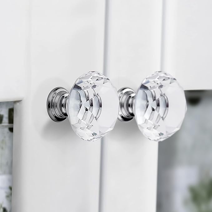 Ravinte 30 Pack Crystal Drawer Knobs - Glass Cabinet Knobs, Diamond Shaped, 30 mm, Silver Base