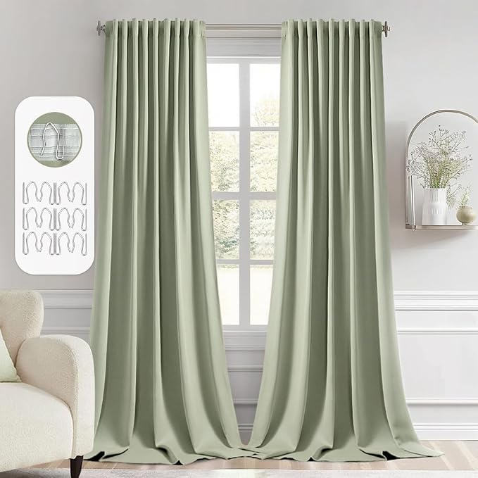 MIULEE Sage Green Back Tab Blackout Curtains 52x108 Inch Long 2 Panels Set | by MIULEE