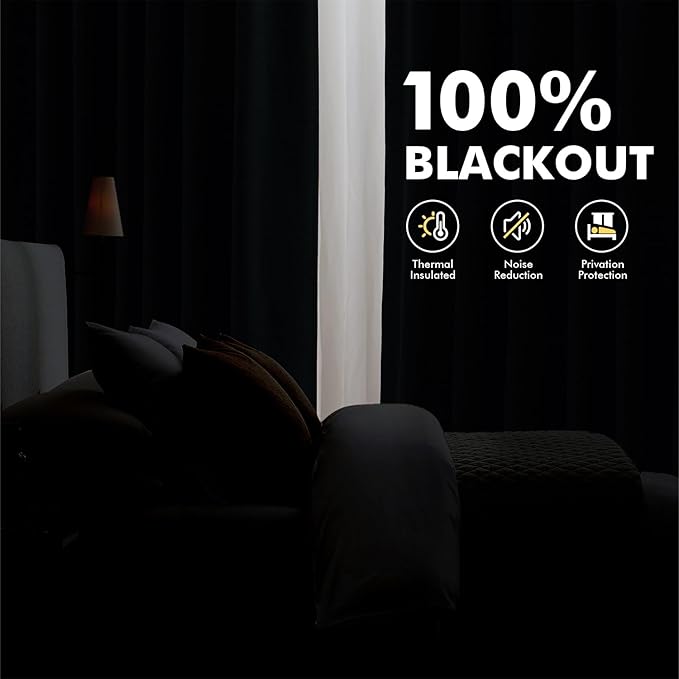 MIULEE 100% Blackout Linen Curtains 42 x 96 Inch Stone Blue 2 Panels | Thermal - Image 2