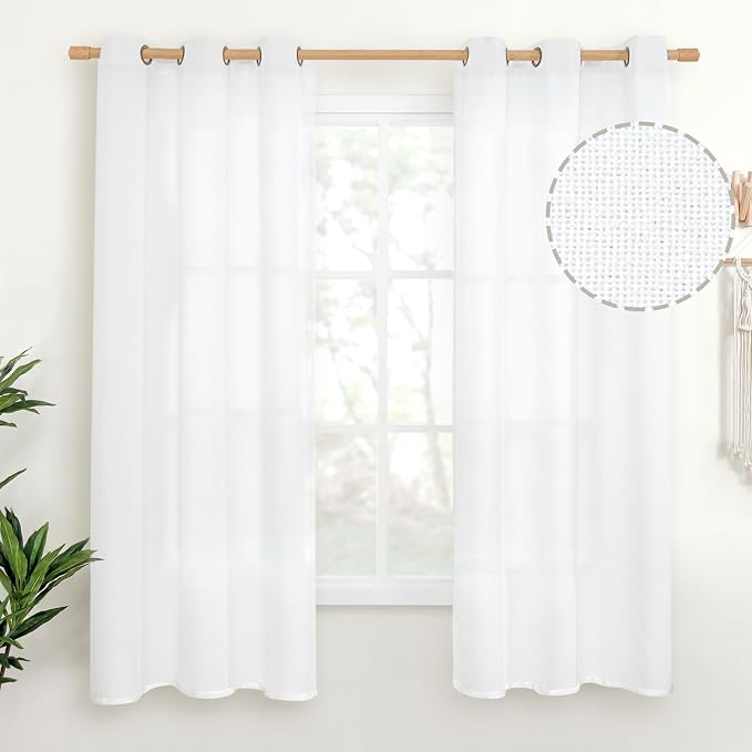 YoungsTex White Linen Semi Sheer Curtains 42 X 63 Inch Length 2 Panels | Light by YoungsTex
