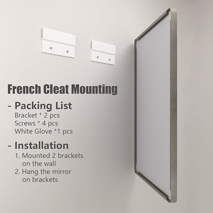 48x32 Silver Bathroom Mirror for Wall, Brushed Metal Framed Bathroom Vanity Mirror, Modern Rectangle Mirror, Rounded Corners, Shatterproof (Horizontal/Vertical)