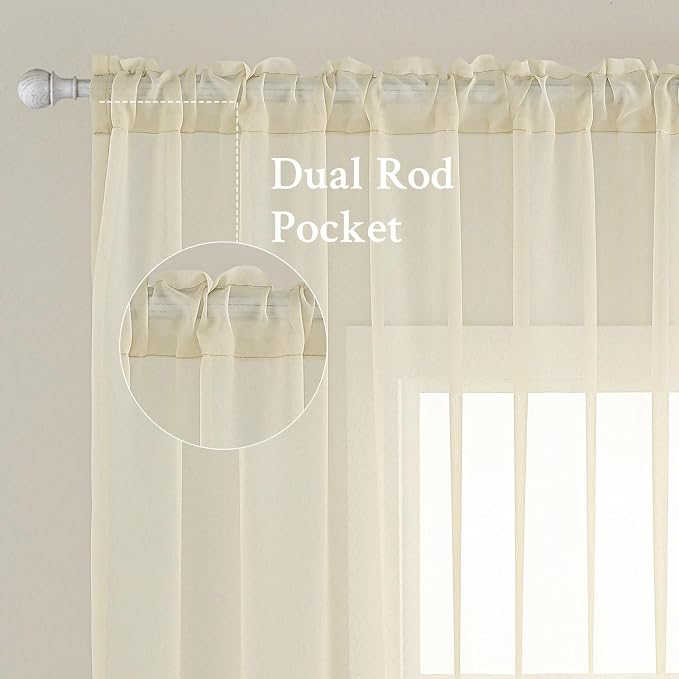 MIULEE Light Cream Sheer Curtains 54 X 84 Inches, 2 Panels | Solid Color - Image 2