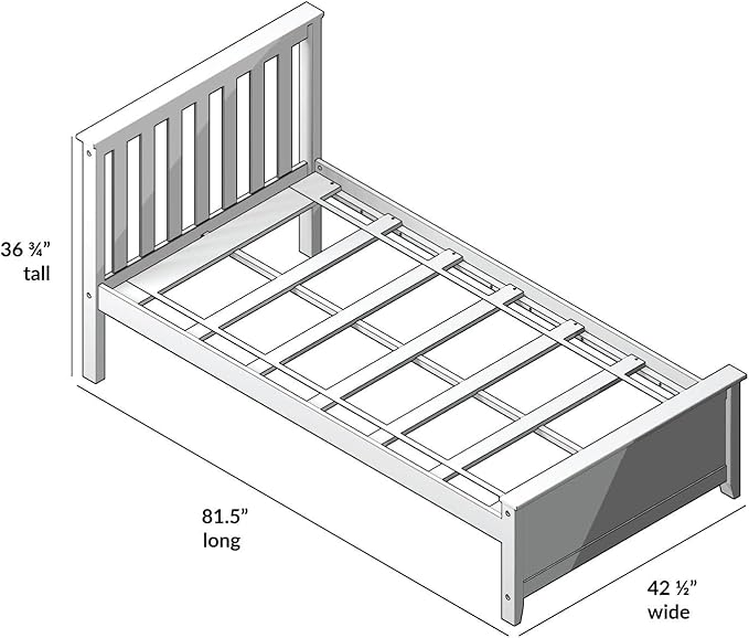Max & Lily Twin Bed Frame with Slatted Headboard, Solid Wood Platform Bed for Kids, No Box Spring Needed, Easy Assembly, Blue