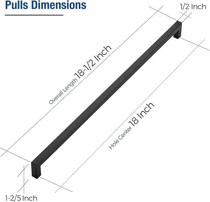JOY DECOR 4 Pack Cabinet Handles, Black Cabinet Pulls, 18 Inch Kitchen Closet Handles Square Drawer Pulls Stainless Steel Drawer Hardware, 458mm Hole Centers