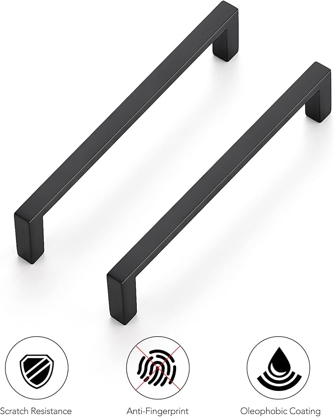 Ravinte 25 Pack Matte Black Cabinet Pulls, 5 Inch (128mm) Hole Center Slim Kitchen Handles, Square Drawer Pulls for Cabinets & Cupboards, Hardware