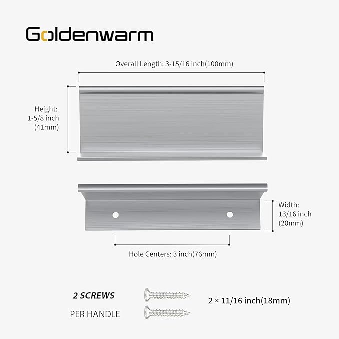 goldenwarm 30 Pack Brushed Nickel Finger Edge Pulls Drawer Finger Pulls Kitchen Hardware Handles Bedroom Dresser Drawers, 3in Hole Centers