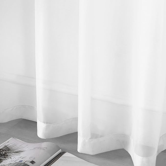 DUALIFE White Sheer Curtains 54 Inch Length with Grommet,Look Semi Sheer Windows Panels,Elegant Solid Color Touch Soft Drapes, 52X54 Inch for Living Room Bedroom,Set of 2 Panels