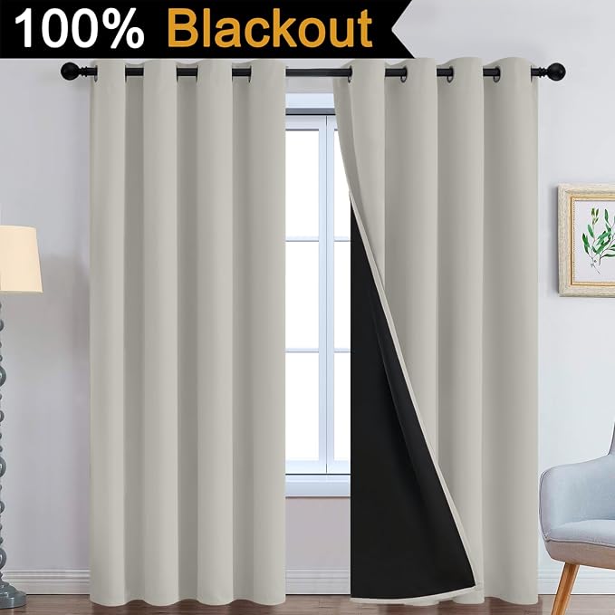 Yakamok Cream Beige 100% Blackout Curtains 84 Inches Long 52" Wide 2 Panels | - Image 7