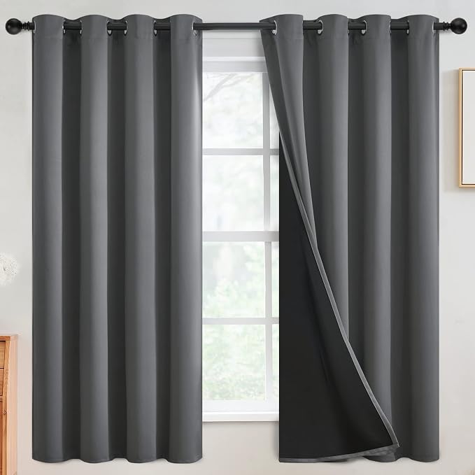 SimpleHome Grey 100% Blackout Curtains Room Darkening Living Room 63 Inch | by SimpleHome