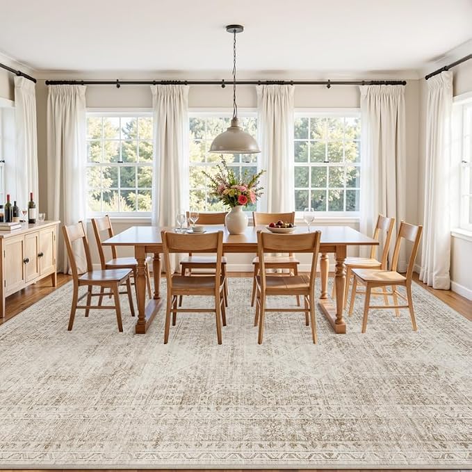 5x7 Area Rugs Living Room: Bedroom Neutral Washable Carpet Brown | Vintage Boho - Image 9