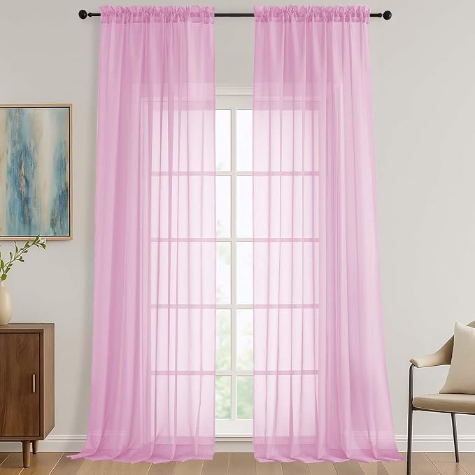 Light Pink Sheer Curtains 120 Inches Long 2 Panels Set, 59 Inch Extra Wide Soft by OVZME