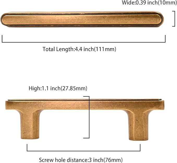 10 Pack 3 Inch(76mm) Kitchen Cabinet Handles Antique Brass Cabinet Pulls Vintage Retro Kitchen Cabinet Hardware Drawer Pulls for Cupboard Wardrobe