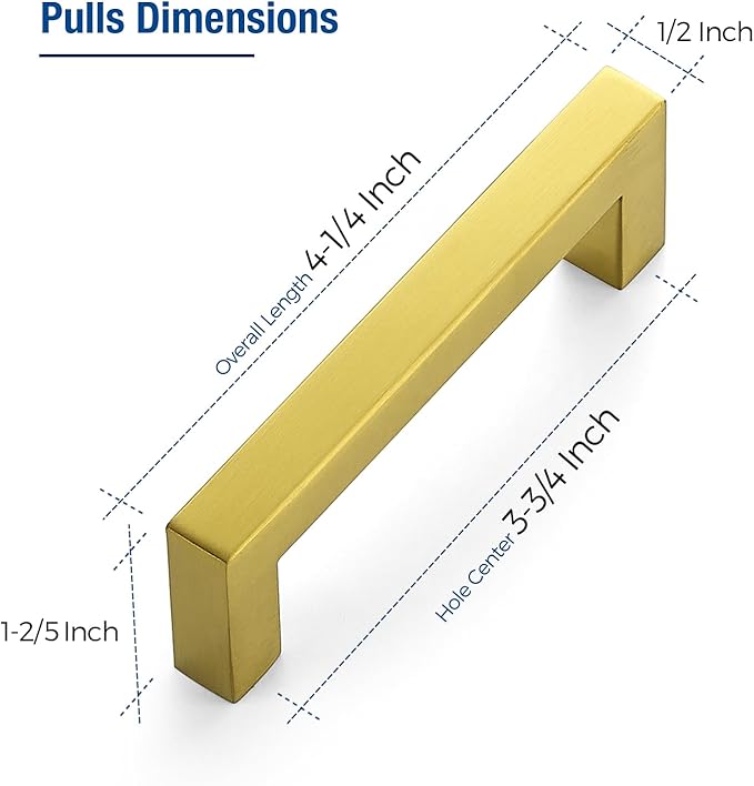 JOY DECOR 4 Pack Cabinet Handles, Gold Cabinet Pulls, 3-3/4 Inch Kitchen Closet Handles Square Drawer Pulls Stainless Steel Drawer Hardware, 96mm Hole Centers