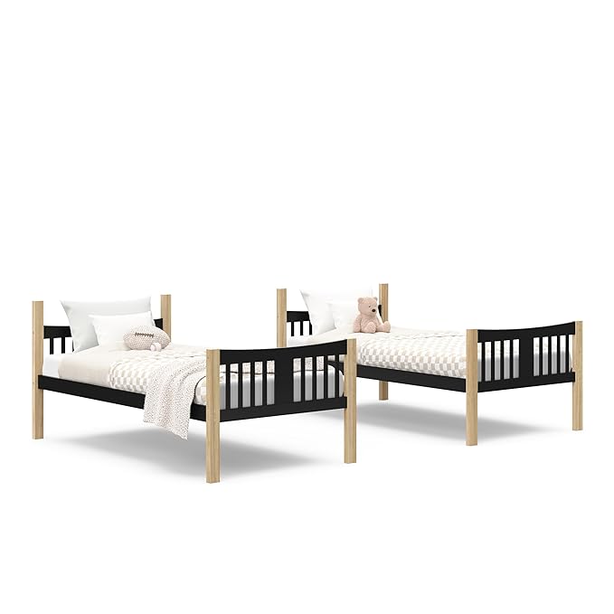Storkcraft Caribou Twin-Over-Twin Bunk Bed (Black with Natual) – GREENGUARD Gold Certified, Converts to 2 Individual Beds