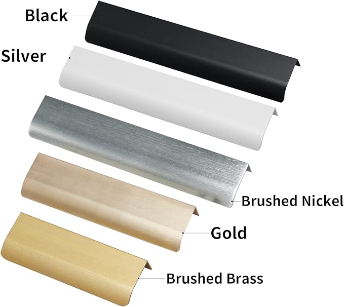JOOJA 10 Pack Modern Style Finger Edge Pull Furniture DrawerHandles Hidden Cabinet Kitchen Drawer Handles Knobs, Brushed Brass 200(160) mm