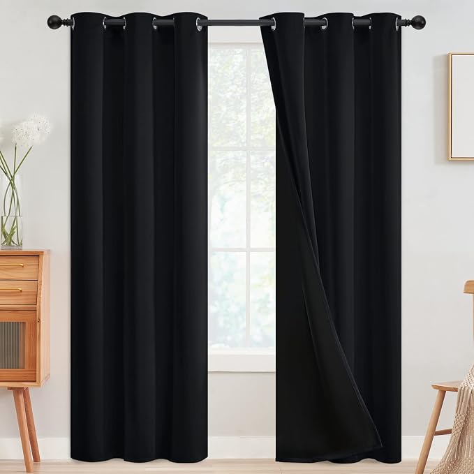 SimpleHome Black 100% Blackout Curtains Room Darkening Living Room 84 Inch | by SimpleHome