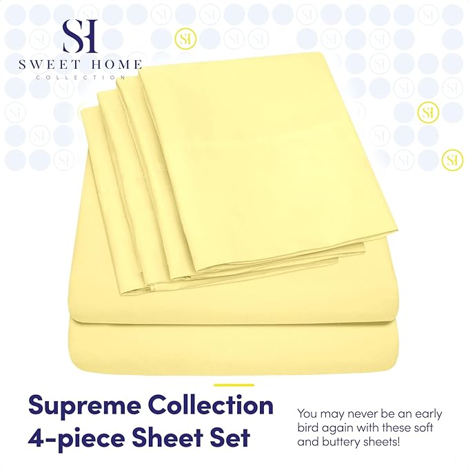 Twin XL Size Bed Sheets - 4 Piece 1500 Supreme Collection Fine Brushed Microfiber Deep Pocket Twin X-Large Sheet Set Bedding - 1 EXTRA PILLOW CASES, GREAT VALUE, Twin XL, Pale Yellow